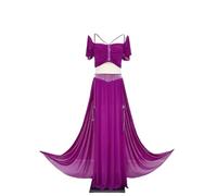 ZIHDKE Abito professionale for danza del ventre da donna, top a rete a maniche corte + gonna lunga sexy con spacco, 2 pezzi, abito for orientale ragazza Per Donna(Purple,L)