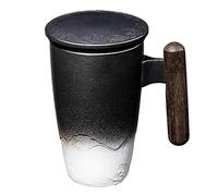 ZIHDKE Ceramic Tea Cup Vintage Thermal Mug With Infuser Lid Coffee Mugs Wooden Handle 400ML Personalized Gifts per Caffè(Color2)