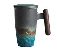 ZIHDKE Ceramic Tea Cup Vintage Thermal Mug With Infuser Lid Coffee Mugs Wooden Handle 400ML Personalized Gifts per Caffè(Color5)