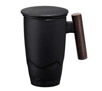 ZIHDKE Ceramic Tea Cup Vintage Thermal Mug With Infuser Lid Coffee Mugs Wooden Handle 400ML Personalized Gifts per Caffè(Color3)