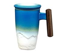 ZIHDKE Ceramic Tea Cup Vintage Thermal Mug With Infuser Lid Coffee Mugs Wooden Handle 400ML Personalized Gifts per Caffè(Color4)