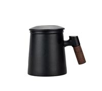 ZIHDKE Ceramic Tea Cups, Mugs With Lids, Filtered Water Separation Coffee, Beverage per Caffè(Black)