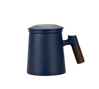 ZIHDKE Ceramic Tea Cups, Mugs With Lids, Filtered Water Separation Coffee, Beverage per Caffè(Deep blue)