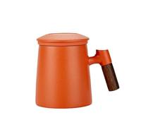ZIHDKE Ceramic Tea Cups, Mugs With Lids, Filtered Water Separation Coffee, Beverage per Caffè(Orange)