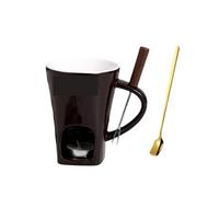 ZIHDKE Chocolate Fondue Cup Candle Ceramic Mug Heating Cheese Creative Coffee With Fork Melter Cups per Caffè(Black)