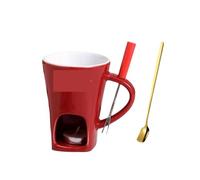 ZIHDKE Chocolate Fondue Cup Candle Ceramic Mug Heating Cheese Creative Coffee With Fork Melter Cups per Caffè(Red)