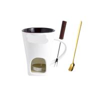 ZIHDKE Chocolate Fondue Cup Candle Ceramic Mug Heating Cheese Creative Coffee With Fork Melter Cups per Caffè(White)