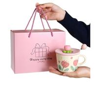 ZIHDKE Creative Coffee Mug with Tulip Flower Design Ceramic Cup for Women per Caffè(Color2)
