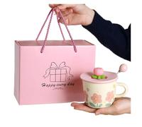 ZIHDKE Creative Coffee Mug with Tulip Flower Design Ceramic Cup for Women per Caffè(Color3)