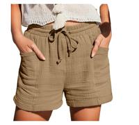 ZIHDKE Pantaloncini Estivi da Donna 1 PCS High Waist Cotton Wide Leg Women's Shorts Summer Style Loose Fit Cotton Women's Shorts Adatti All'Estate(Khakis,2XL)