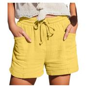 ZIHDKE Pantaloncini Estivi da Donna 1 PCS High Waist Cotton Wide Leg Women's Shorts Summer Style Loose Fit Cotton Women's Shorts Adatti All'Estate(Yellow,M)