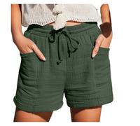 ZIHDKE Pantaloncini Estivi da Donna 1 PCS High Waist Cotton Wide Leg Women's Shorts Summer Style Loose Fit Cotton Women's Shorts Adatti All'Estate(Green,2XL)