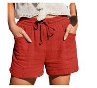 ZIHDKE Pantaloncini Estivi da Donna 1 PCS High Waist Cotton Wide Leg Women's Shorts Summer Style Loose Fit Cotton Women's Shorts Adatti All'Estate(Red,2XL)