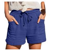 ZIHDKE Pantaloncini Estivi da Donna 1 PCS High Waist Cotton Wide Leg Women's Shorts Summer Style Loose Fit Cotton Women's Shorts Adatti All'Estate(Blue,2XL)