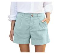 ZIHDKE Pantaloncini Estivi da Donna 1 PCS Women's Summer Shorts Soft Stretch Twill Shorts with Side Pockets Solid Straight Button Daily Commute Comfy Shorts Adatti All'Estate(Cyan,XL)