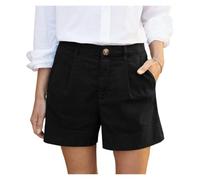 ZIHDKE Pantaloncini Estivi da Donna 1 PCS Women's Summer Shorts Soft Stretch Twill Shorts with Side Pockets Solid Straight Button Daily Commute Comfy Shorts Adatti All'Estate(Black,M)