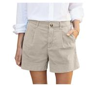 ZIHDKE Pantaloncini Estivi da Donna 1 PCS Women's Summer Shorts Soft Stretch Twill Shorts with Side Pockets Solid Straight Button Daily Commute Comfy Shorts Adatti All'Estate(Khaki,XL)