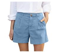 ZIHDKE Pantaloncini Estivi da Donna 1 PCS Women's Summer Shorts Soft Stretch Twill Shorts with Side Pockets Solid Straight Button Daily Commute Comfy Shorts Adatti All'Estate(Royal Blue,L)