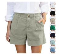 ZIHDKE Pantaloncini Estivi da Donna 1 PCS Women's Summer Shorts Soft Stretch Twill Shorts with Side Pockets Solid Straight Button Daily Commute Comfy Shorts Adatti All'Estate(Light Green,L)
