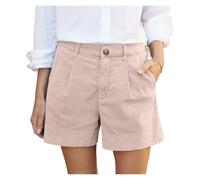 ZIHDKE Pantaloncini Estivi da Donna 1 PCS Women's Summer Shorts Soft Stretch Twill Shorts with Side Pockets Solid Straight Button Daily Commute Comfy Shorts Adatti All'Estate(Pink,L)