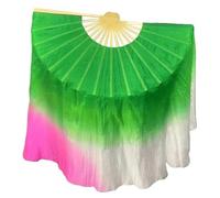 ZIHDKE Velo a ventaglio in Seta for Danza del Ventre da Donna e Adulto, Tinta a Mano, Verde e Rosa, Fluido, Adatto for spettacoli di Danza per Spettacoli(31x40cm,Real Silk Fan)