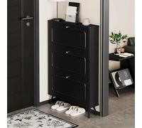 ZIHESY Mobile Ingresso Scarpiera Salvaspazio Slim con Divisorio Regolabile e Sportello, Grande Capacità Mobile Portaoggetti in Legno, per Casa Camera da Letto(Black,80cm/31.5in)