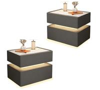 Zihpil 2 Pezzi Comodino Con Luce A Led, Comodino Da Camera Da Letto Con Due Cassetti, Creativo Per La Casa, Intelligente Galleggiante Con Luce Sensore,Dark gray,50 * 40 * 48cm