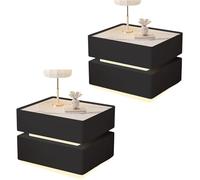 Zihpil 2 Pezzi Comodino Con Luce A Led, Comodino Da Camera Da Letto Con Due Cassetti, Creativo Per La Casa, Intelligente Galleggiante Con Luce Sensore,Nero,50 * 40 * 48cm