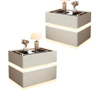 Zihpil 2 Pezzi Comodino Con Luci Intelligenti Galleggianti E Sensore, Con Pannello Touch, Led Tricolore E Ricarica Wireless, Comodino Creativo Per Camera Da Letto,Bianca,40 * 40 * 48cm