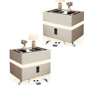 Zihpil 2 Pezzi Comodino Galleggiante Intelligente Luce Sensore, Serratura Combinazione, Altoparlante Bluetooth, Ricarica Wireless, Touch Screen Led 3 Colori, Comodino Domestico,Bianca,40 * 40 * 48cm