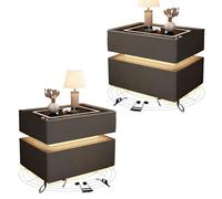 Zihpil 2 Pezzi Comodino Intelligente Con Altoparlante Bluetooth E Luce Sensore, Tavolino Camera Galleggiante 2 Cassetti, Pannello Touch Con Luce Led 3 Colori Ricarica Wireless,Dark gray,45*40*48cm
