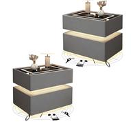 Zihpil 2 Pezzi Comodino Intelligente Con Altoparlante Bluetooth E Luce Sensore, Tavolino Camera Galleggiante 2 Cassetti, Pannello Touch Con Luce Led 3 Colori Ricarica Wireless,Light gray,45*40*48cm