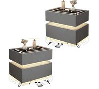 Zihpil 2 Pezzi Comodino Intelligente Con Altoparlante Bluetooth E Luce Sensore, Tavolino Camera Galleggiante 2 Cassetti, Pannello Touch Con Luce Led 3 Colori Ricarica Wireless,Light gray,40*40*48cm