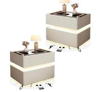 Zihpil 2 Pezzi Comodino Intelligente Con Altoparlante Bluetooth E Luce Sensore, Tavolino Camera Galleggiante 2 Cassetti, Pannello Touch Con Luce Led 3 Colori Ricarica Wireless,Bianca,50 * 40 * 48cm