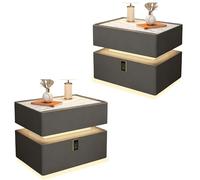 Zihpil 2 Pezzi Comodino Serratura A Combinazione, Intelligente Galleggiante Luce Sensore Camera Letto Due Cassetti, Serratura Di Sicurezza E Luce Led,Dark gray,40 * 40 * 48cm