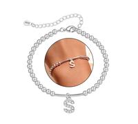 ZIIERMOSS Braccialetto con iniziali per donne e ragazze, braccialetto in argento con lettere dell'alfabeto A-Z, regolabile, in argento Sterling, con zirconia cubica, regalo di compleanno per amici
