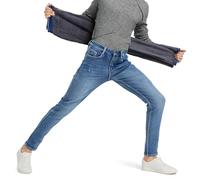 ziilay Jeans da uomo foderati Destroyed - jeans termici con pile caldo e elegante strappati con patch in denim comodo tapered slim fit streetwear, 42W x 32L