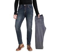 ziilay Jeans da uomo foderati Destroyed - jeans termici con pile caldo e elegante strappati con toppe in denim comodo tapered slim fit streetwear, 40W x 32L