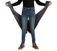 ziilay Jeans da uomo foderati Destroyed - jeans termici con pile caldo elegante strappati con toppe in denim comodo tapered slim fit streetwear, 30W x 32L