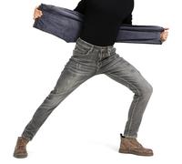 ziilay Jeans da uomo foderati Destroyed - jeans termici con pile caldo elegante strappati con toppe in denim comodo tapered slim fit streetwear, 42W x 32L