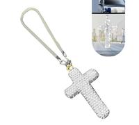 Zikefest Ornamento da appendere per specchietto retrovisore dell'auto, ciondolo a forma di croce con strass di cristallo, decorazione religiosa per specchietto retrovisore, croce per auto, accessori