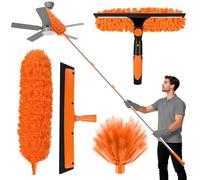 Zikenis Feather Duster Cleaning Set per Spolverini con Asta Fissa, Spolverino in Microfibra Lavabile e Riutilizzabile per Divani, Soffitti, Ragnatele, Vetri, Ventilatori da Soffitto