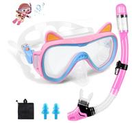 Zikenis Occhialini da sub per bambini,4-16 anni muta da snorkeling per bambini,180° panoramici HD con tubo di respirazione asciutto,occhialini da nuoto etro temperato,per Immersioni e Nuoto (Rosa)