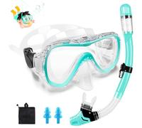 Zikenis Occhialini da sub per bambini,4-16 anni muta da snorkeling per bambini,180° panoramici HD con tubo di respirazione asciutto,occhialini da nuoto etro temperato,per Immersioni e Nuoto (Verde)