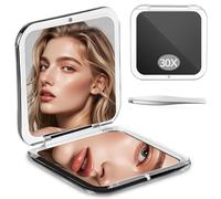 Zikenis Specchio Ingranditore 1X/30X, Specchietto da Borsetta, Specchio Semiriflettente, Interruttore Magnetico, Pieghevole, Portatile Piccolo Mirror (Nero)