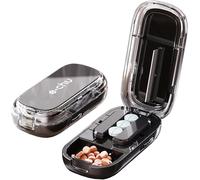 Zikenis Taglia Pillole, Tagliapillole multiplo, per compresse piccole e grandi, Tagliapillole con scomparto portaoggetti, per viaggi e animali domestici, Uso quotidiano, Black