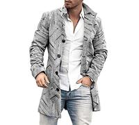 ZILAIX Cappotto Uomo Collare In Piedi Slim Fit Con Tasche Media Lunghezza Tinta Unita Giacca Uomo Tendenza Retrò Stampa Manica Lunga Giacca Uomo Urbano Strada Stile Tweed Cappotto Uomo DY-07 M