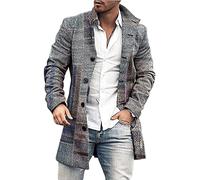 ZILAIX Cappotto Uomo Collare In Piedi Slim Fit Con Tasche Media Lunghezza Tinta Unita Giacca Uomo Tendenza Retrò Stampa Manica Lunga Giacca Uomo Urbano Strada Stile Tweed Cappotto Uomo DY-21 S