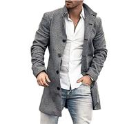 ZILAIX Cappotto Uomo Collare In Piedi Slim Fit Con Tasche Media Lunghezza Tinta Unita Giacca Uomo Tendenza Retrò Stampa Manica Lunga Giacca Uomo Urbano Strada Stile Tweed Cappotto Uomo DY-01 S