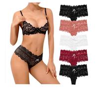Zilams Mutande di Pizzo Vita Bassa Perizoma Donna Sexy Hot Morbide Traspirante Biancheria Intima Elasticizzate Slip Tanga Donna(M, C-5Pcs)